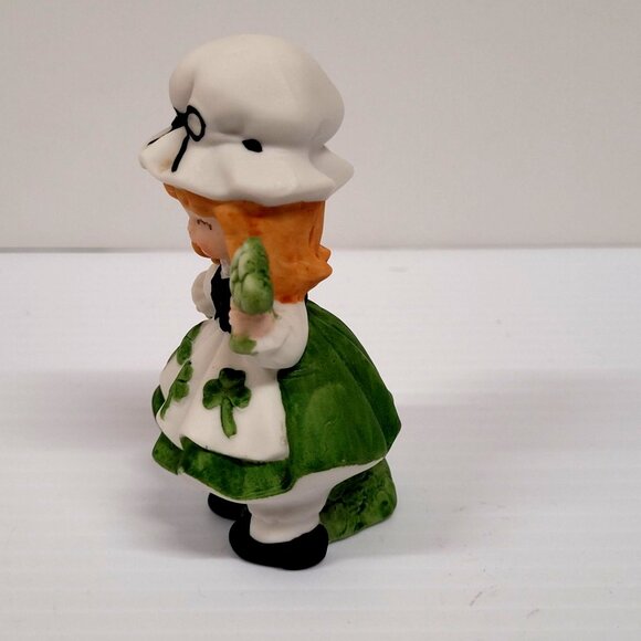 Irish Shamrock Girl Bisque Figurine Vintage Lefton 3 1/2'' St Patrick Day - Picture 4 of 7